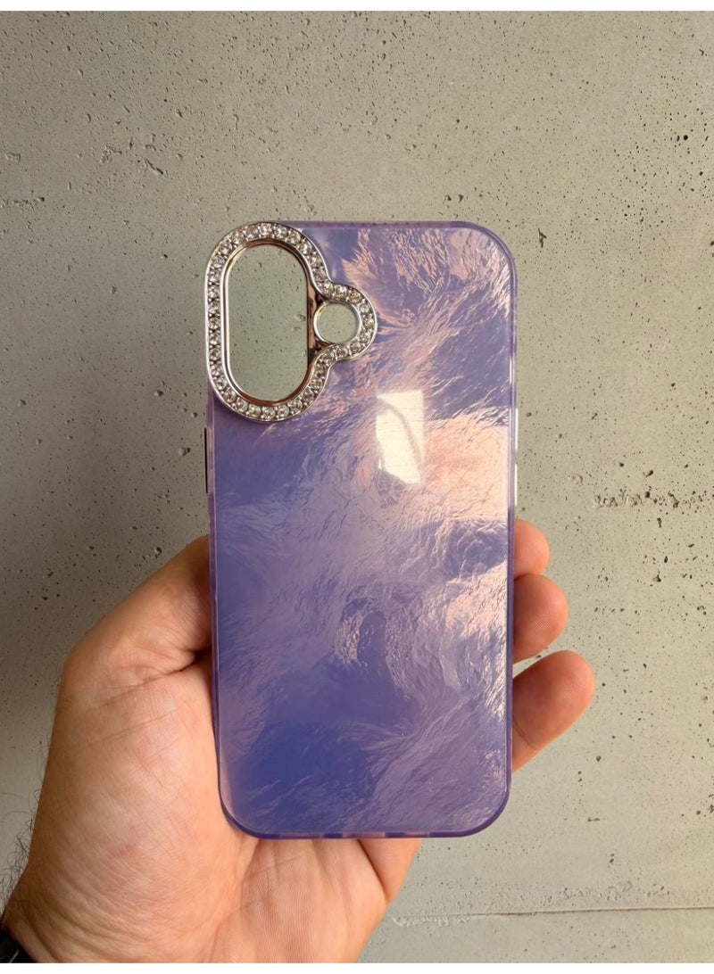 Case حافظة أنيقة لحماية عدسة الكاميرا من إيكوسيستم مع لمسة من الألماس اللامع الفضي الفاخر من TPU الناعم متوافقة مع آيفون 16، حافظة خلفية واقية مضادة للصدمات (بنفسجي لامع) - Image 1